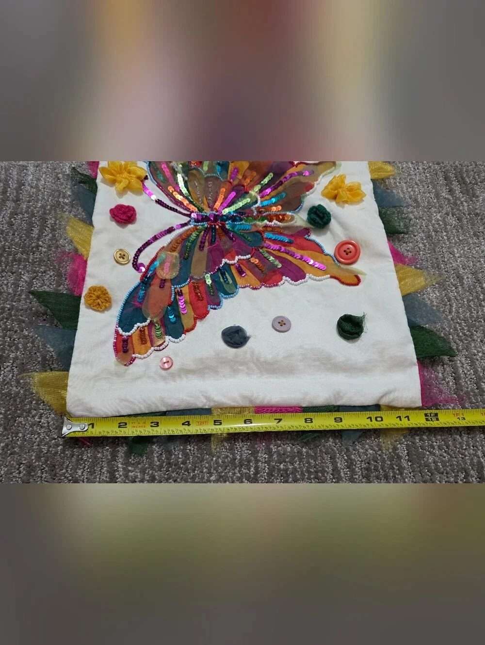 Two Pier 1 Butterfly Pillow Covers Sequins Beaded Fairycore Whimsical Artsy Fun